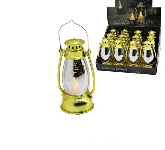 LUMİNOUS LANTERN SDR-LM-017 ( GAZ LAMBA MODEL ) ( PİLLİ ) RAMAZAN LED IŞIK ( GOLD & PLASTİK )*12X20