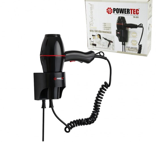 POWERTEC TR-301 OTEL TİPİ FÖN MAKİNESİ ( ASKI APARATLI ) ( DUVAR TİPİ ) 2500W ( SPA - FİTNESS GYM  -EV KUAFÖR )*12