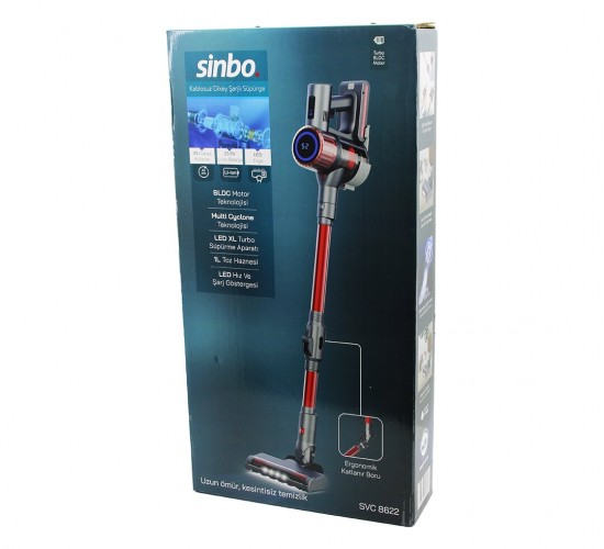 SİNBO SVC-8622 ( DİKEY ) KABLOSUZ ELEKTRİKLİ SÜPÜRGE ( ERGOMİK SAP ) ( 1LT TOZ HAZNE & XL TURBO APARAT)*1
