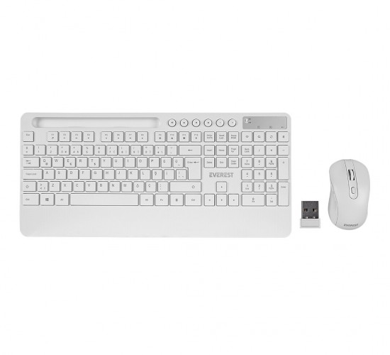 EVEREST KM-9676 ( BEYAZ ) ( KABLOSUZ ) KLAVYE & MOUSE SETİ ( TABLET & TELEFON STANDLI ) ( Q KALVYE )*10