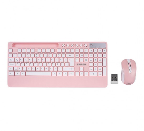 EVEREST KM-9676 ( BEYAZ - PEMBE ) ( KABLOSUZ ) KLAVYE & MOUSE SETİ ( TABLET & TELEFON STANDLI ) ( Q KALVYE )*10