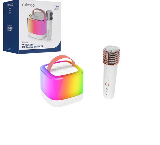 MİKADO MD-16BT ( BEYAZ ) KARAOKE ( MİKROFONLU ) WİRELESS HOPARLÖR & SPEAKER ( IŞIKLI ) ( USB ŞARJLI ) ( BT & TF CARD & AUX ) 5W*20