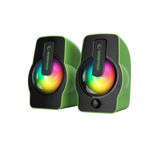 RAMPAGE FALSETTO RMS-G7 ( YEŞİL & RGB IŞIKLI ) ( 1+1 ) HOPARLÖR SPEAKAER SET ( USB KABLO ) 2.0 MULTİMEDYA & 6W*20