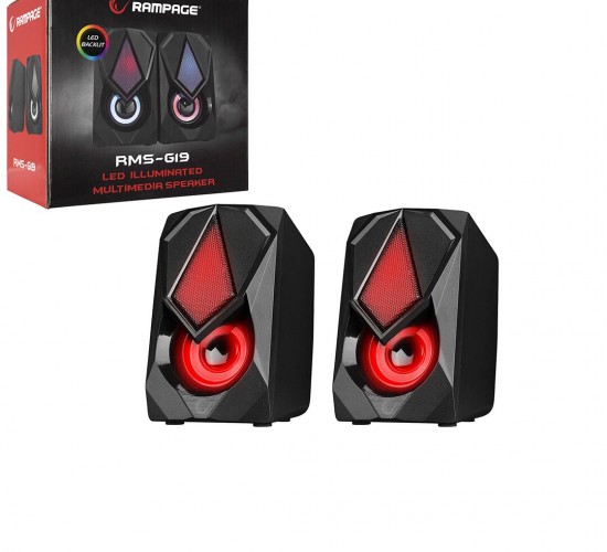 RAMPAGE RMS-G19 ( SİYAH & RGB IŞIKLI ) ( 1+1 ) HOPARLÖR SPEAKAER SET ( USB KABLO ) 2.0 MULTİMEDYA & 5W*30