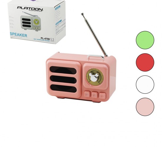 PLATOON PL-4708 (WİRELESS) HOPARLÖR & SPEAKER & RADYO (IŞIKLI) (USB ŞARJLI) (RENKLİ KASA & BRONZ ÇERÇEVE)(USB & DC 5V & TF)*60