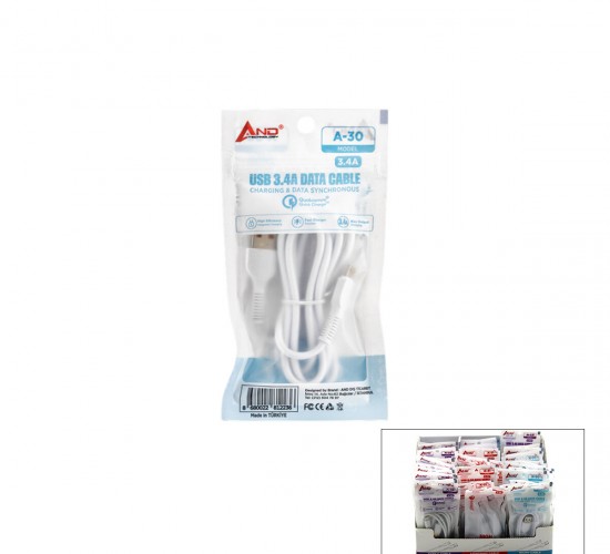 AND TECNOLOGY A30-31-32 ( MİCRO & USB & TYPE-C ) TELEFON ŞARJ & DATA KABLOSU MİX 3.4A*50X12
