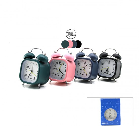 TWIN BELL ALARM CLOCK BGC-10 KARE MASA ÇALAR SAAT ( METAL KASA RENKLİ ) ( PİLLİ & IŞIKLI ) ( ÇAP: 8.8CM )*100