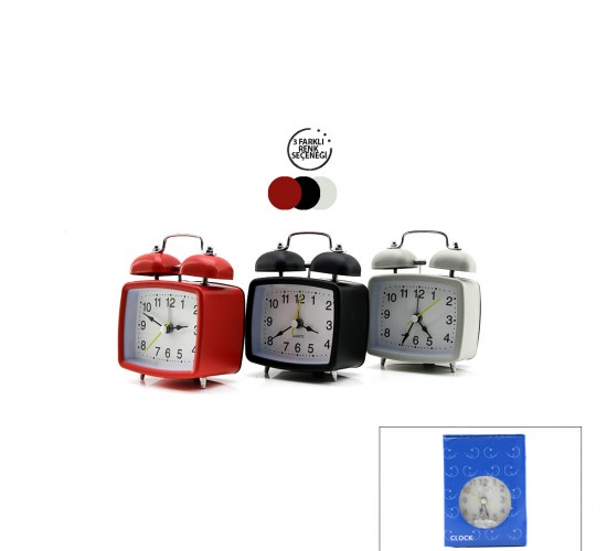 TWIN BELL ALARM CLOCK BGC-22 KARE MASA ÇALAR SAAT ( METAL KASA RENKLİ ) ( PİLLİ & IŞIKLI )*100