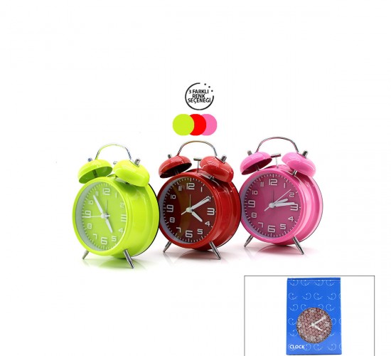 TWIN BELL ALARM CLOCK BGC-40 YUVARLAK MASA ÇALAR SAAT ( METAL KASA RENKLİ ) ( PİLLİ & AYAKLI ) ( ÇAP: 10CM )*60