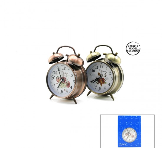 TWIN BELL ALARM CLOCK BGC-52 YUVARLAK MASA ÇALAR SAAT ( METAL KASA ESKİTME DESENLİ ) ( PİLLİ & IŞIKLI ) ( ÇAP: 10CM )*60