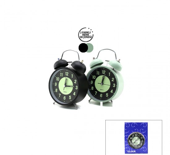 TWIN BELL ALARM CLOCK BGC-37 NO-847 YUVARLAK MASA ÇALAR SAAT ( METAL KASA RENKLİ ) ( PİLLİ & IŞIKLI & FOSFORLU ) ( ÇAP: 11CM )*60