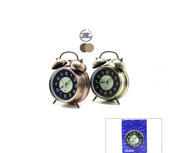 TWIN BELL ALARM CLOCK BGC-51 YUVARLAK MASA ÇALAR SAAT ( METAL KASA ESKİTME ) ( PİLLİ & IŞIKLI & FOSFORLU ) ( ÇAP: 10CM )*60