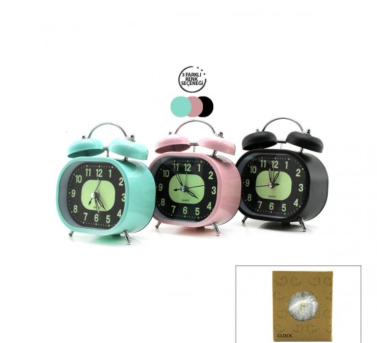 TWIN BELL ALARM CLOCK BGC-57 DİKDÖRTGEN MASA ÇALAR SAAT ( METAL KASA RENKLİ ) ( PİLLİ & IŞIKLI ) ( FOSFORLU )*60