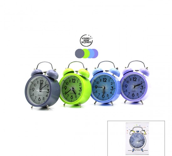 HUARI BGC-24 M01 YUVARLAK MASA ÇALAR SAAT ( PLASTİK KASA RENKLİ ) ( PİLLİ & IŞIKLI ) ( ÇAP: 9CM )*100
