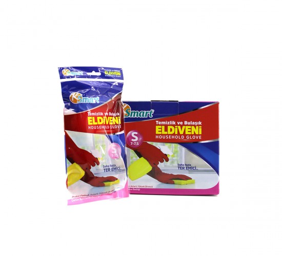 KSMART K-1278 ( S ) ( NO-7-7.5 ) ( PLASTİK ) TEMİZLİK & BULAŞIK ELDİVENİ ( DOĞAL PAMUK ASTARLI ) ( YÜKSEK DİRENÇLİ )*30X10