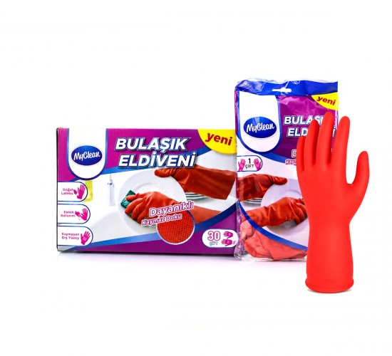 MYCLEAN-710457 ( M ) ( NO-8-8.5 ) ( PLASTİK ) TEMİZLİK & BULAŞIK ELDİVENİ ( DOĞAL PAMUK ASTARLI ) ( YÜKSEK DİRENÇLİ )*30X8
