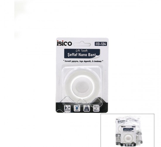 İBİCO İ13-124 ( 1.8CMX1MT ) ( NANO BANT ) ŞEFFAF ÇİFT TARAFLI ( MAX : 5.5KG )*12X24