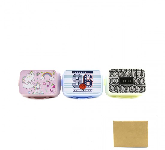 QLUX L-00690 NEO BESLENME KUTUSU (2 KATLI= 1.KAT=2+1 BÖLMELİ & 2.KAT=BÖLMESİZ) (ÇATAL & KAŞIK) (RESİMLİ & DESENLİ & RENKLİ PLS.)*30=K