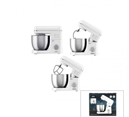 SİNBO SMX-2771 ( BEYAZ ) STANDLI MİKSER & BLENDER SETİ ( HAMUR YOĞURUCU & ÇIRPICI & KARIŞTIRICI ) ( 8 KADEM. HIZ AYAR )( 5LT HAZNE )( 1300W )*1