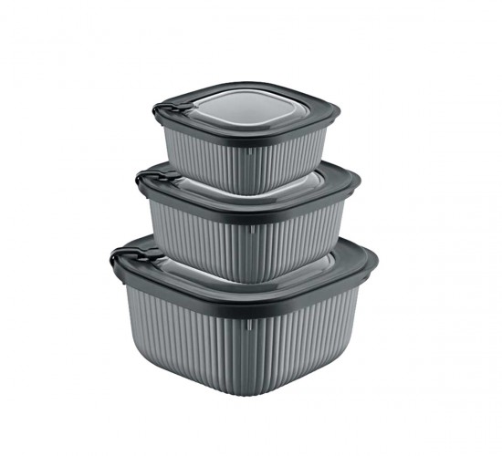 DÜNYA-30906-999 MİKRO LİNE ( 3PCS = 600-1100-1800ML ) ( KARE ) PLASTİK SAKLAMA KABI SET ( MİKRODALGA KULLANILABİLİR )*12=K