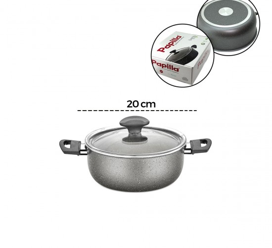 PAPİLLA FRED ( CASSEROLE ) ( 20 CM ) ( DERİN ) ( GRANİT TENCERE ) ( CAM KAPAK ) ( GRİ KIRÇILLI ) ( BRKT-705656 )*6=K