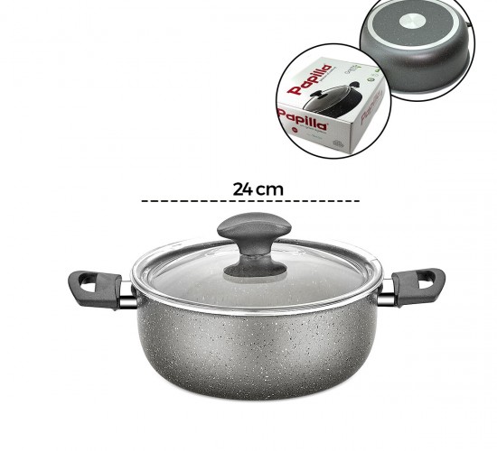 PAPİLLA FRED ( CASSEROLE ) ( 24 CM ) ( DERİN ) ( GRANİT TENCERE ) ( CAM KAPAK ) ( GRİ KIRÇILLI ) ( BRKT-705663 )*6=K
