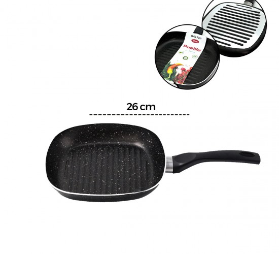 PAPİLLA RAGNAR ( GRİLL PAN ) ( 26CM ) ( TAVA ) ( GRANİT ) ( DIŞ KIRÇIL ) ( TEK SAPLI ) ( BRKT-739620 )*12=K