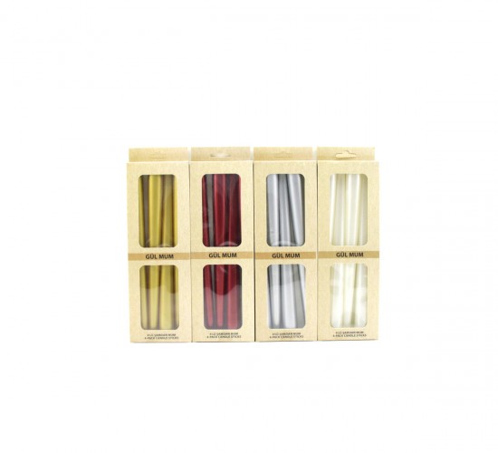 GÜL MUM KOD-252  ( 4PCS ) CANDLE METALİK RENKLER ŞAMDAN MUM 25CM*40