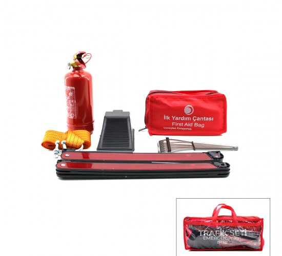 KRT-1102 ( 2Lİ SET ) ( 4 GEN ÇANTA ) ( 7PCS + 38PCS ) ( OTO TRAFİK SETİ + İLK YARDIM SETİ ) (YANGIN TÜPÜ=1KG) (2PCS REFLEKTÖR) (BEZ KEMER ÇEKME HALAT=2.9MT) (ARAÇ TAKOZ) (BUZ KAZIMA) (SET ÇANTASI)*12