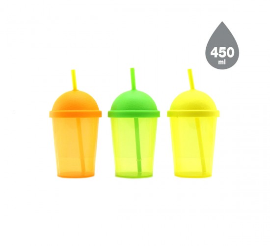 QLUX L-01020 ( ŞEFFAF RENKLİ )  RAINBOW PİPETLİ BARDAK PLASTİK ( 450ML )*12X10