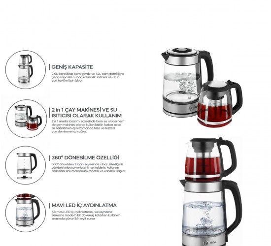 SİNBO STM-5990 ( 2İN1= ÇAYCI & KETTLE ) ( ÇELİK ) ELEKTRİKLİ ÇAY MAKİNESİ ( 2LT + 1,2LT ) ( ÇAY SÜZGEÇLİ ) ( 360° DÖNEBİLİR )*4