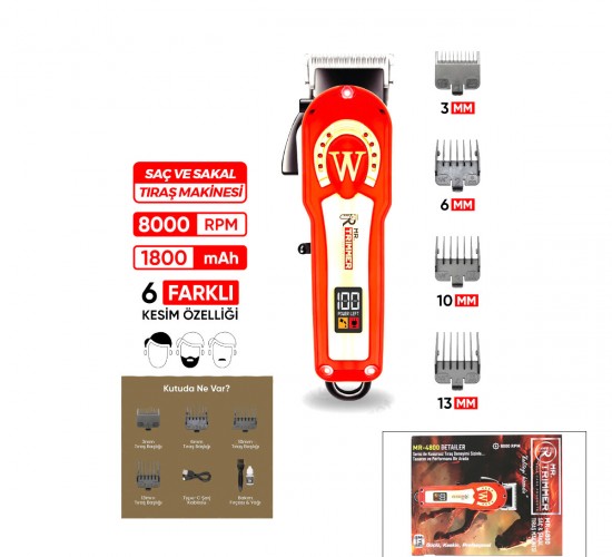 MR.TRIMMER MR-4800 SAÇ & SAKAL KESME TRAŞ MAKİNESİ ( AYARLANABİLİR BIÇAK & 0,1MM-0,5MM ) ( 8000RPM ) ( 6 FARKLI KESİM )*40