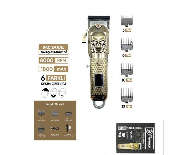 MR.TRIMMER MR-6800 SAÇ & SAKAL KESME TRAŞ MAKİNESİ ( AYARLANABİLİR BIÇAK & 0,1MM-0,5MM ) ( 8000RPM ) ( 6 FARKLI KESİM )*40