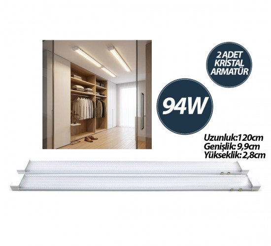 NİSALUCE EAMP-093/1B ( 2 PCS ) ( 94W ) ( 120CM ) KRİSTAL LED BANT ARMATÜR (BEYAZ=6500K) (ALÜMİNYUM KAPAK) (IP20 & Y BAĞLANTI)*18