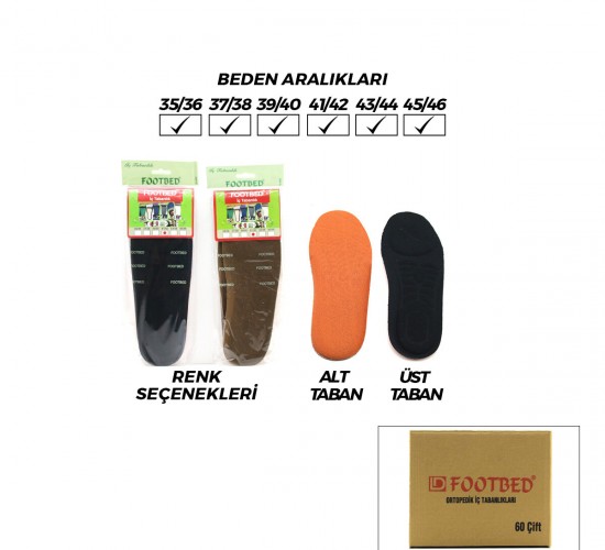FOOTBED ( ORTAPEDİK ) AYAKKABI KEÇESİ ( KONFORLU & KLİMALI ) (TEKSTİL İÇ ASTAR & POLİÜRETAN KÖPÜK TABAN)*60=K