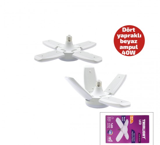 THORLIGHT P-6040B ( 1+4 KOLLU & YAPRAKLI ) ( PERVANE MODELİ ) PAPATYA  BEYAZ LED LAMBA AMPUL ( 40W & E27)*27