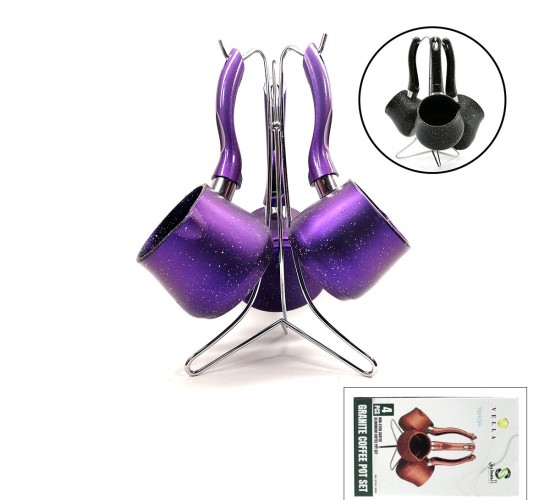 VELLA EN 13750/2002 ( 4PCS ) ( 230-280-380ML ) GRANİT & ÇELİK CEZVE RENKLİ ( METAL STANDLI )*8