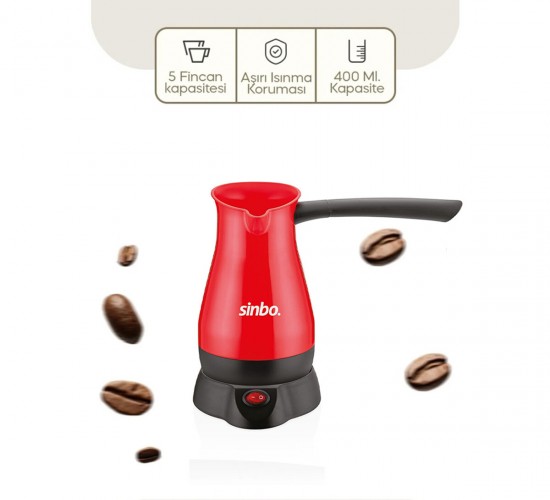 SİNBO SCM-2948 ( ELEKTRİKLİ CEZVE PLS. ) TÜRK KAHVE MAKİNE ( ÇELİK GİZLİ REZİSTANS ) 700W (5 FİNCAN & 400ML)*10