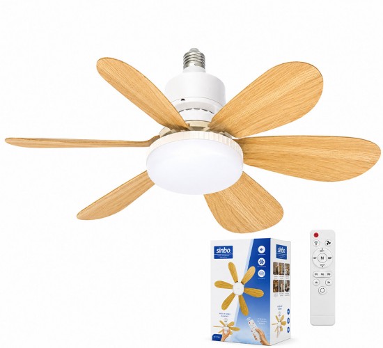 SİNBO SF-7708 ( 2İN1=TAVAN VANTİLATÖR & AVİZE LAMBA ) ( KUMANDALI ) ( 52CM ) ( 6-AHŞAP GÖRÜNÜM PLASTİK KANAT ) ( 3-KADEME HIZ )*6=K