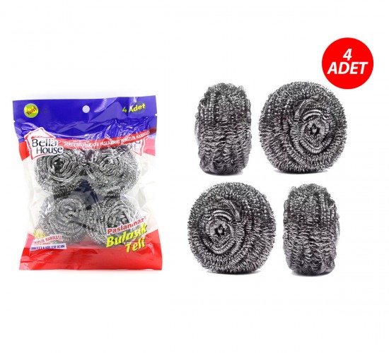 BELLA HOUSE K-7279 ( 4PCS ) ( POŞETLİ ) BULAŞIK TOP TELİ ( PASLANMAZ )*12X20