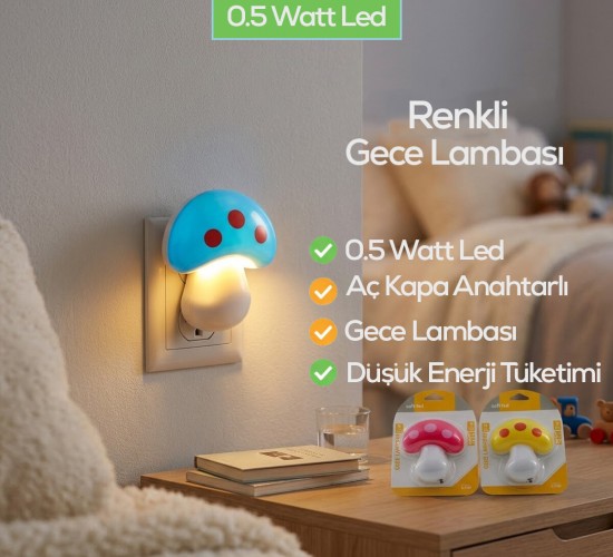 SOFTLED-7019 ( MANTAR ) GECE LAMBASI RENKLİ ( 0.5W & 3 LED )*10X24