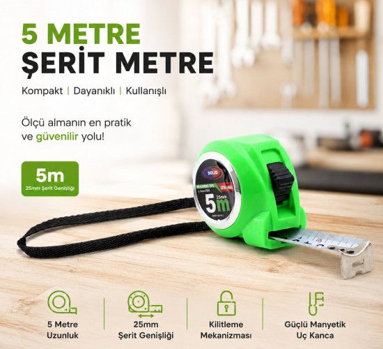 SOLİD MEASURING TAPE  ( 5MTX25MM ) LUX ŞERİT METRE *12X16