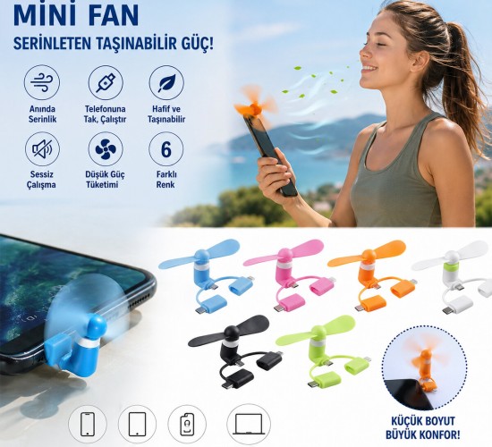 EMKA-5632 MİNİ TELEFON PERVANE & FAN ( ÇİFT ŞARJ GİRİŞLİ = IPHONE & TYPC-E )*20X25