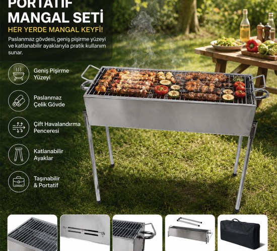 ARMİA BARBEKÜ ( PASLANMAZ ) MANGAL PORTATİF ( AYAKLI & STANDLI ) ( 70CM )*1=K