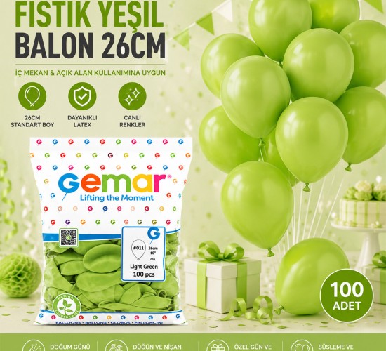 GEMAR GM-90-11 ( İÇ MEKAN & FISTIK YEŞİL ) BALON ( 10'' & 26CM & 100PCS )*1X100