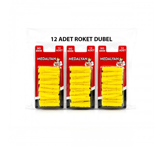 MEDALYAN DL-86 ( 8MM ) ( 12PCS ) ( ROKET ) DÜBEL SARI & PLASTİK*12X9