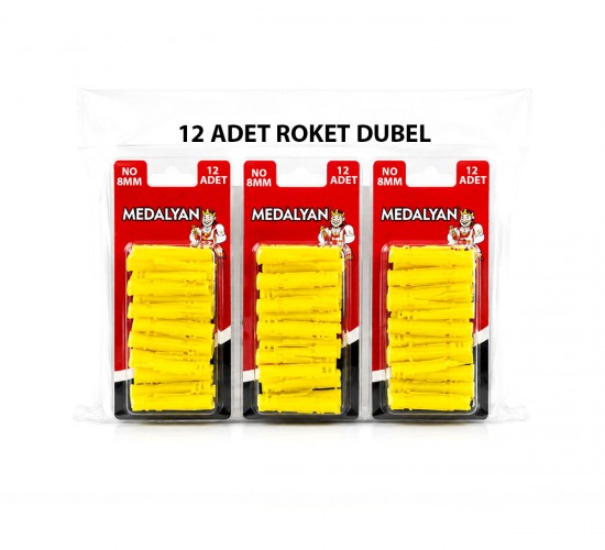 MEDALYAN DL-86 ( 8MM ) ( 12PCS ) ( ROKET ) DÜBEL SARI & PLASTİK*12X9