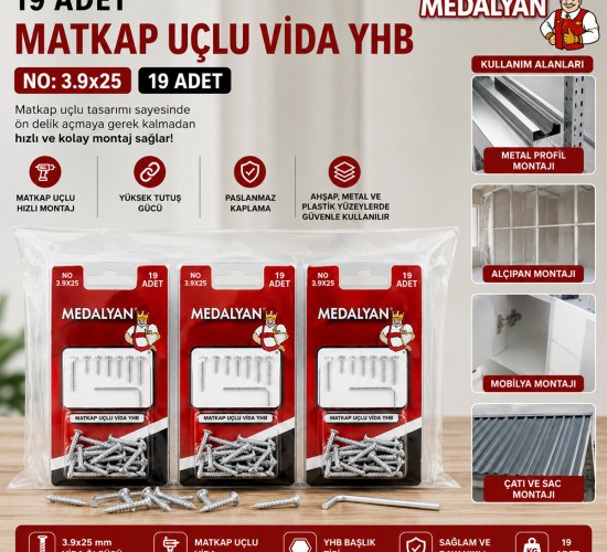 MEDALYAN DL-101 ( 3.9X25 ) ( 19PCS ) MATKAP UÇLU VİDA*12X12