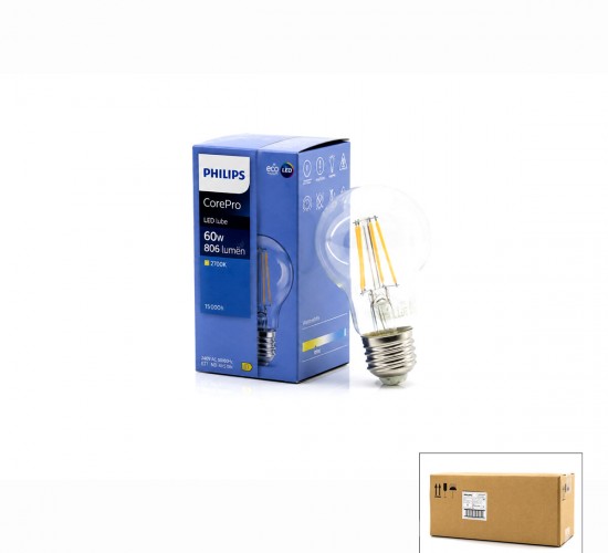 PHILIPS CODE-380035 00 COREPRO ( 7W=60W & E27) (A60 & 2700K) ( LED FİLAMENT & RUSTİK AMPUL ) LAMBA ( 806 LUMEN ) ( CAM GÖVDE )*10=K