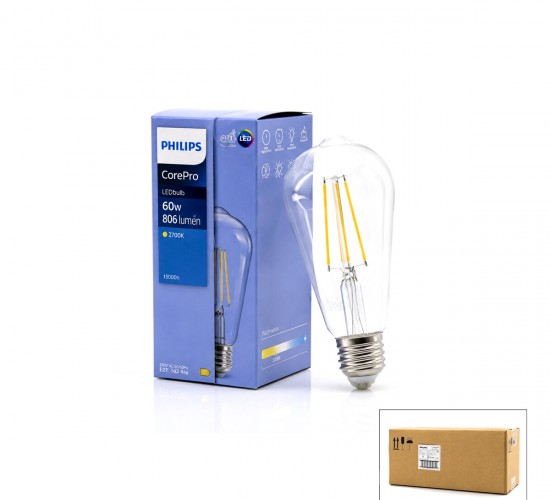 PHILIPS-346758 00 COREPRO ST64 ( 2700K & E27 ) ( 7W = 60W & E27 ) ( LED FİLAMENT & RUSTİK AMPUL ) LAMBA ( 806 LUMEN ) ( CAM GÖVDE )*10=K